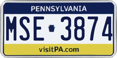 PA license plate MSE3874