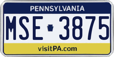 PA license plate MSE3875