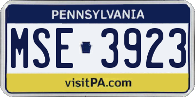 PA license plate MSE3923
