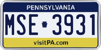 PA license plate MSE3931