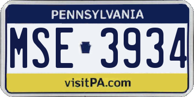 PA license plate MSE3934