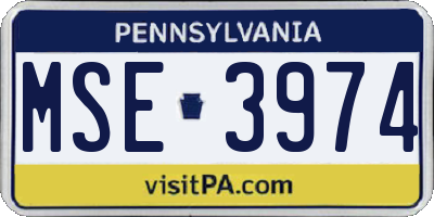 PA license plate MSE3974