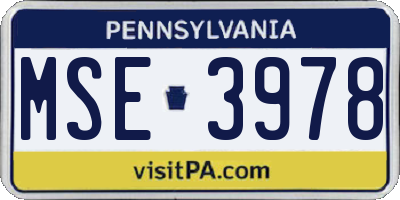 PA license plate MSE3978