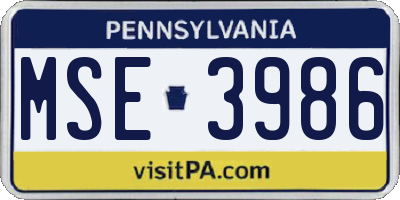 PA license plate MSE3986