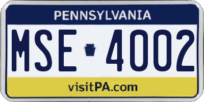 PA license plate MSE4002