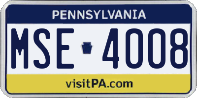 PA license plate MSE4008