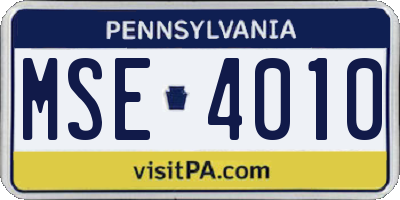 PA license plate MSE4010