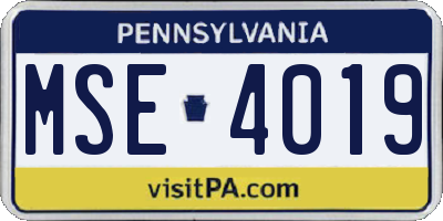 PA license plate MSE4019