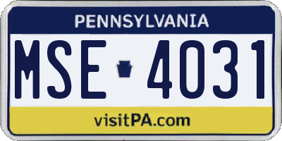 PA license plate MSE4031