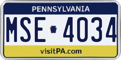 PA license plate MSE4034