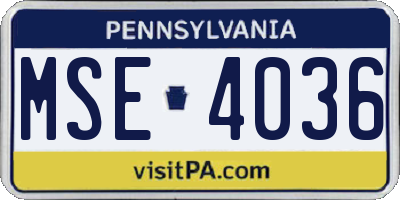 PA license plate MSE4036