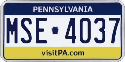 PA license plate MSE4037