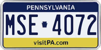 PA license plate MSE4072