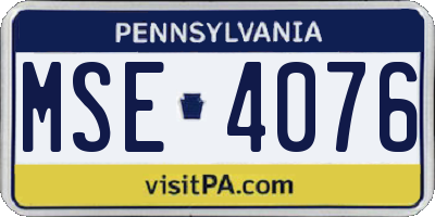PA license plate MSE4076