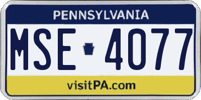 PA license plate MSE4077