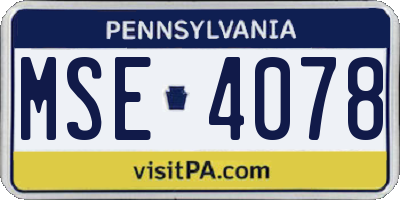 PA license plate MSE4078