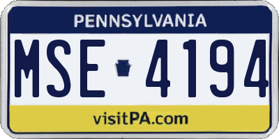 PA license plate MSE4194