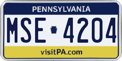PA license plate MSE4204