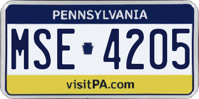 PA license plate MSE4205