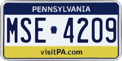 PA license plate MSE4209