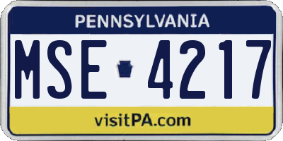PA license plate MSE4217