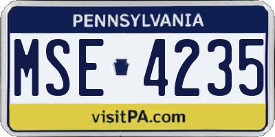 PA license plate MSE4235