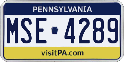 PA license plate MSE4289