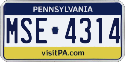 PA license plate MSE4314