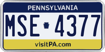 PA license plate MSE4377