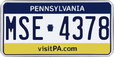 PA license plate MSE4378