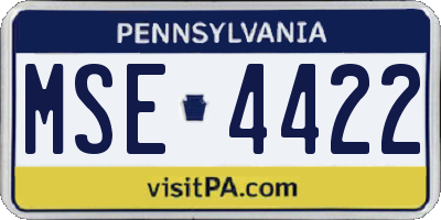 PA license plate MSE4422