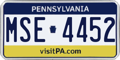 PA license plate MSE4452