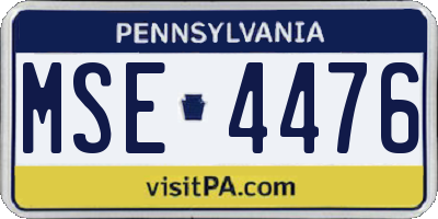 PA license plate MSE4476