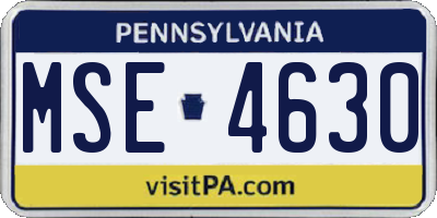PA license plate MSE4630
