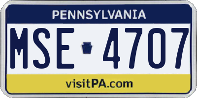 PA license plate MSE4707