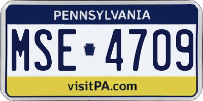 PA license plate MSE4709