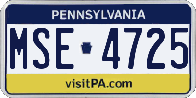 PA license plate MSE4725