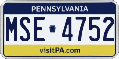 PA license plate MSE4752