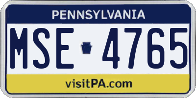 PA license plate MSE4765