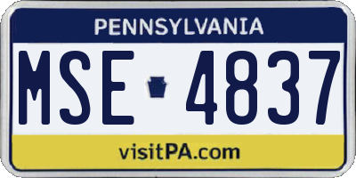 PA license plate MSE4837
