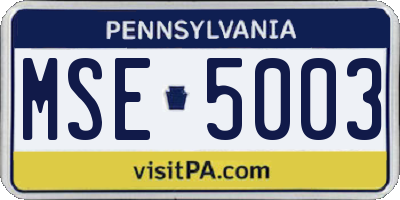 PA license plate MSE5003