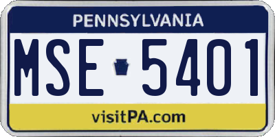 PA license plate MSE5401