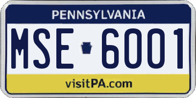 PA license plate MSE6001