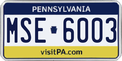 PA license plate MSE6003