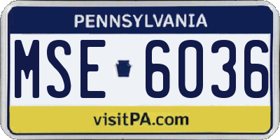 PA license plate MSE6036