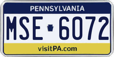 PA license plate MSE6072