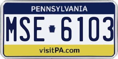 PA license plate MSE6103