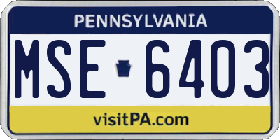 PA license plate MSE6403