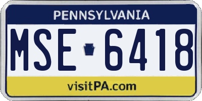 PA license plate MSE6418