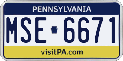 PA license plate MSE6671